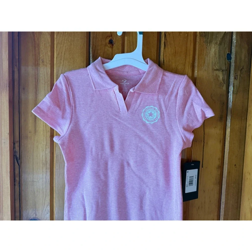 Converse Girls Pink Ribbed Polo‎ Dress Short Sleeve All Star Logo Size 7 NWT